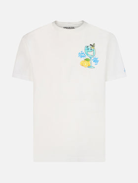 Man cotton t-shirt with Cryptopuppets Gin Tonic front and back placed print | CRYPTOPUPPETS SPECIAL EDITION - MC2 Saint Barth