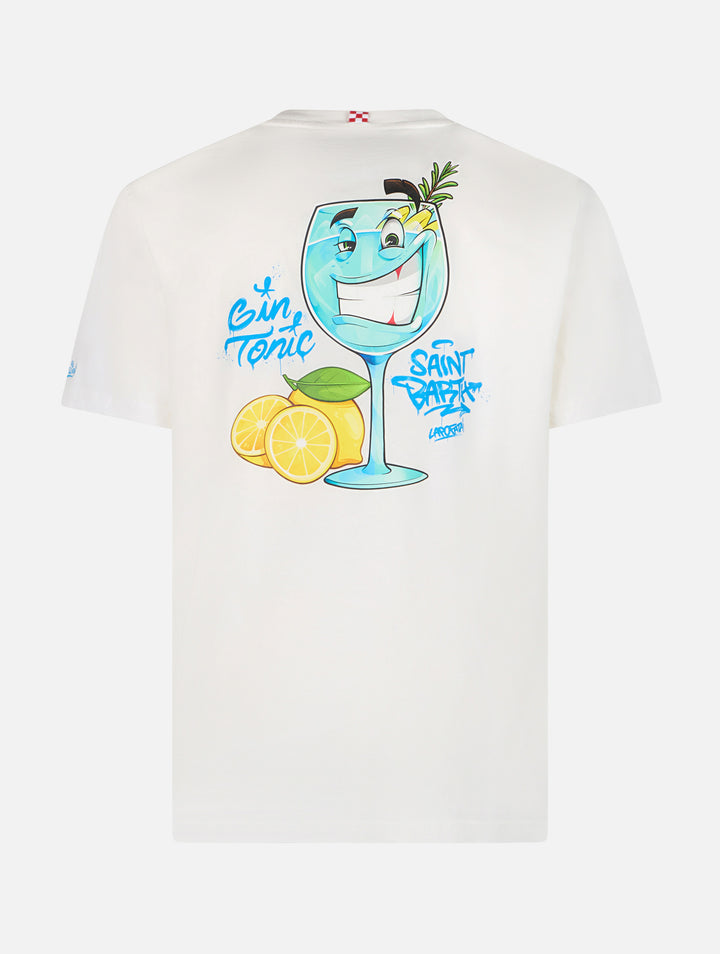 Man cotton t-shirt with Cryptopuppets Gin Tonic front and back placed print | CRYPTOPUPPETS SPECIAL EDITION - MC2 Saint Barth