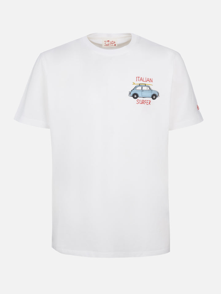 Man cotton t-shirt with Fiat 500 placed print and embroidery | FIAT 500 SPECIAL EDITION - MC2 Saint Barth