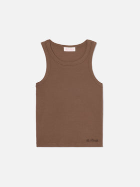 Débardeur Ada côtelé marron avec broderie 