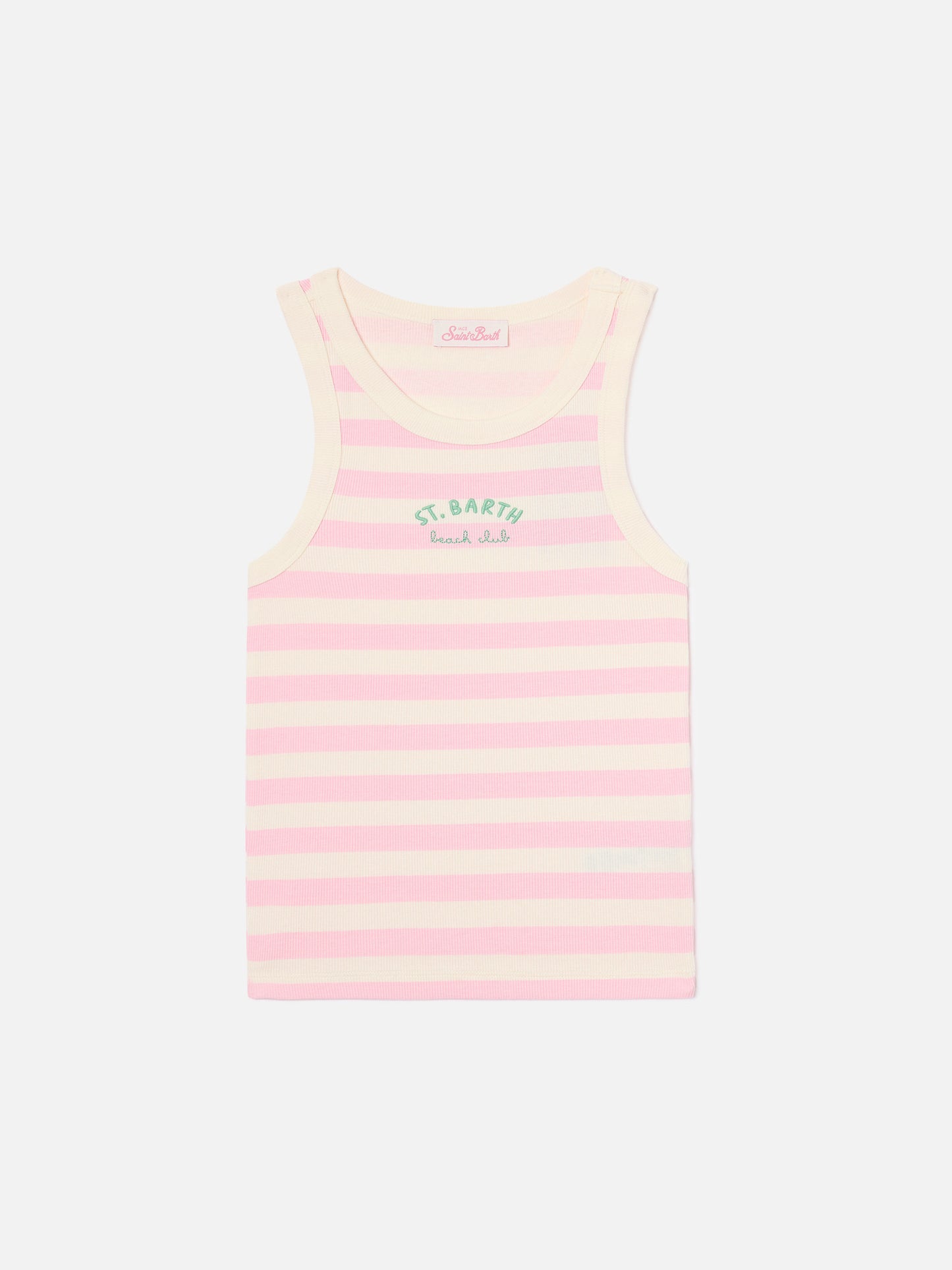 Pink striped Ada tank top with beach club embroidery