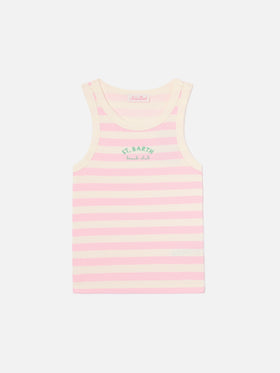 Pink striped Ada tank top with beach club embroidery