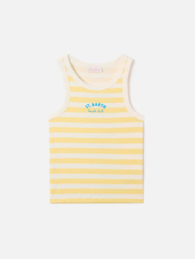 Yellow striped Ada tank top with Beach Club embroidery