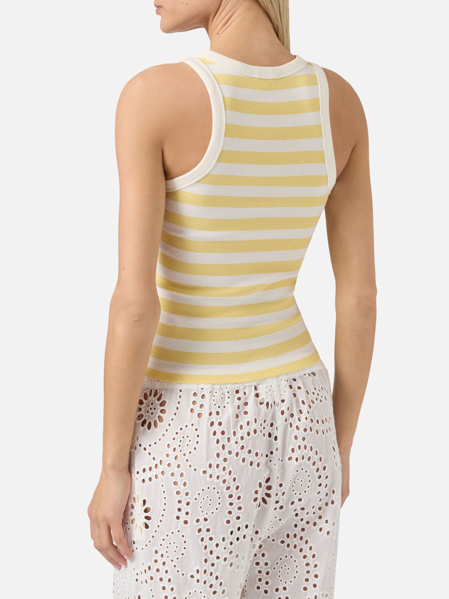Yellow striped Ada tank top with Beach Club embroidery