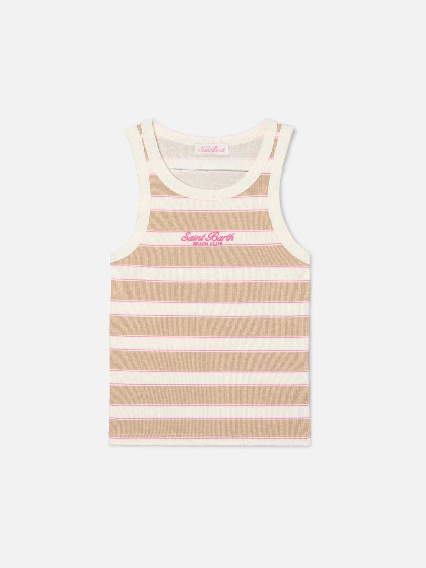 Débardeur Ada rayé beige avec broderie beach club 