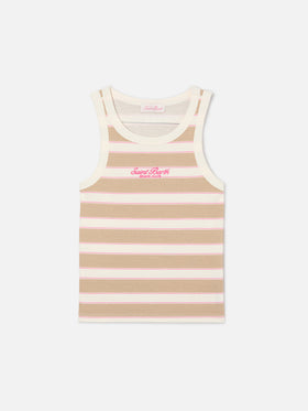 Blue Jr Tank-Top mit beigen und rosafarbenen Streifen und gesticktem Logo 