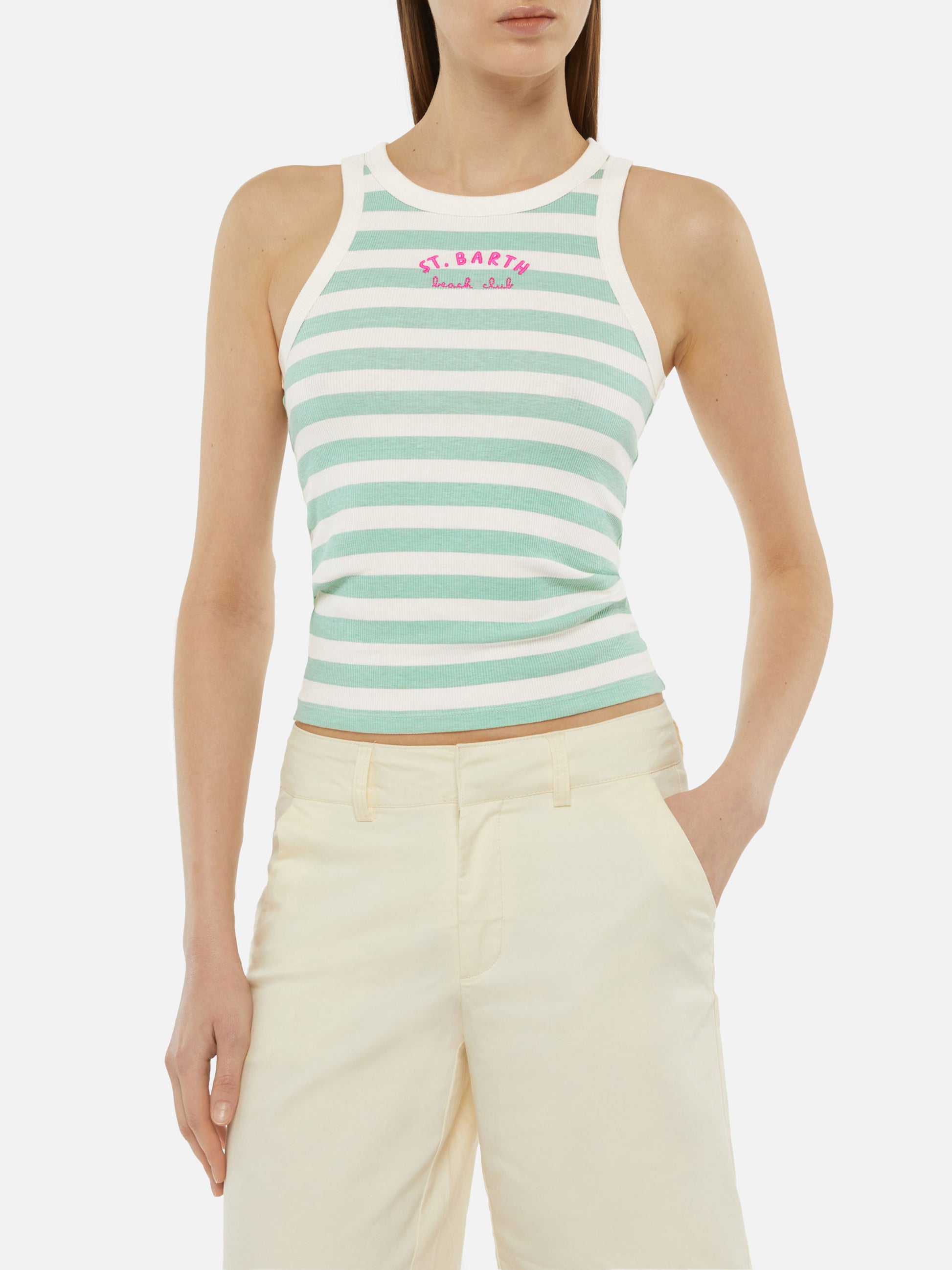 Ada striped ribbed cotton tank top - MC2 Saint Barth