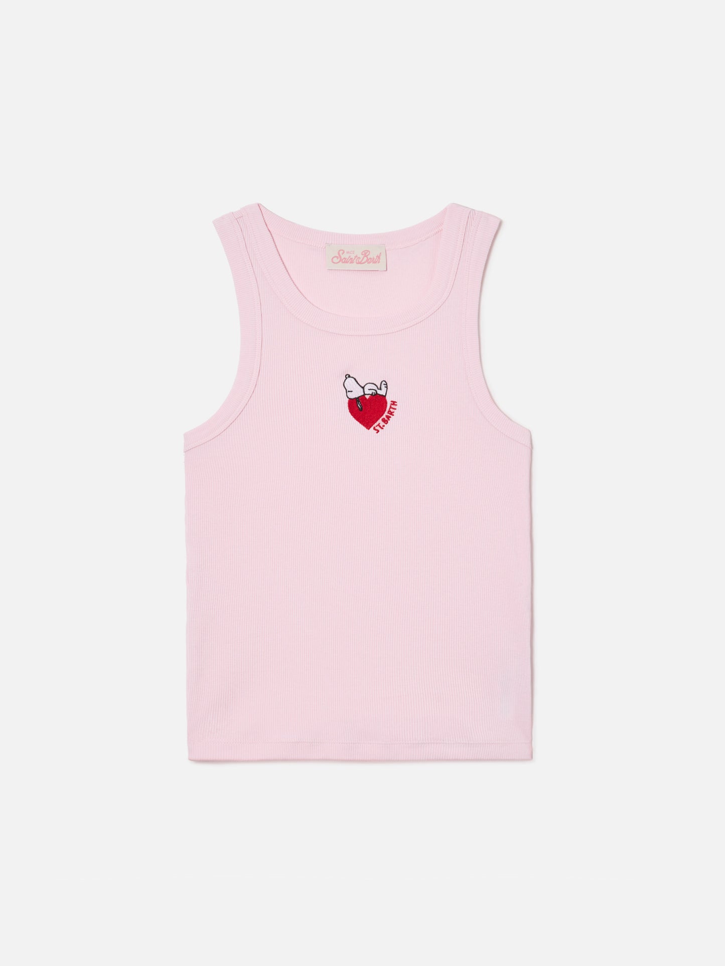 Top de tirantes Ada acanalado rosa con estampado de Snoopy y bordado St. Barth Lover | Edición especial 