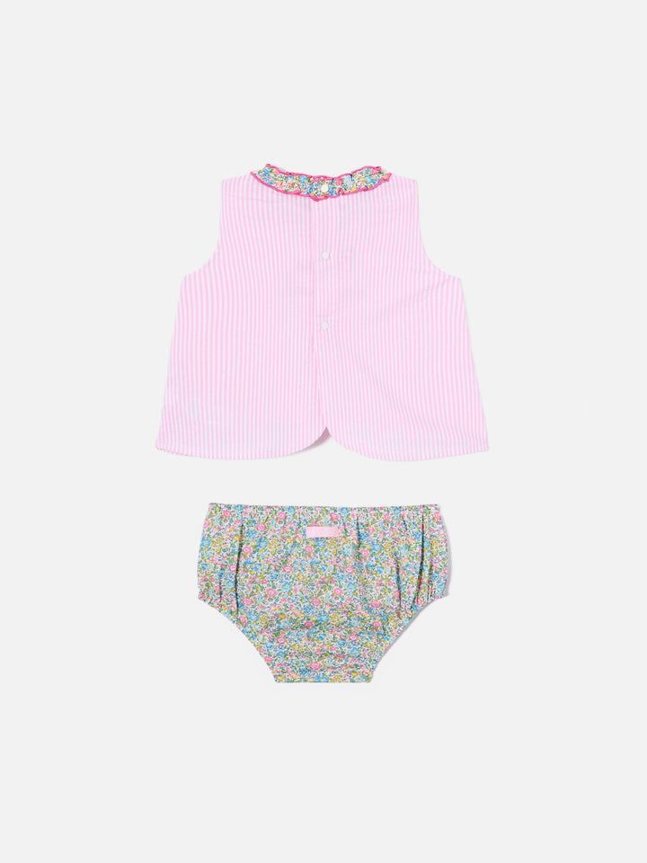 Abbie top and bloomer set with Better in pink embroidery | Made with Liberty Fabric