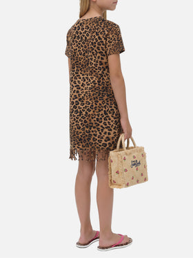 Abito Abbey in cotone con frange e stampa animalier