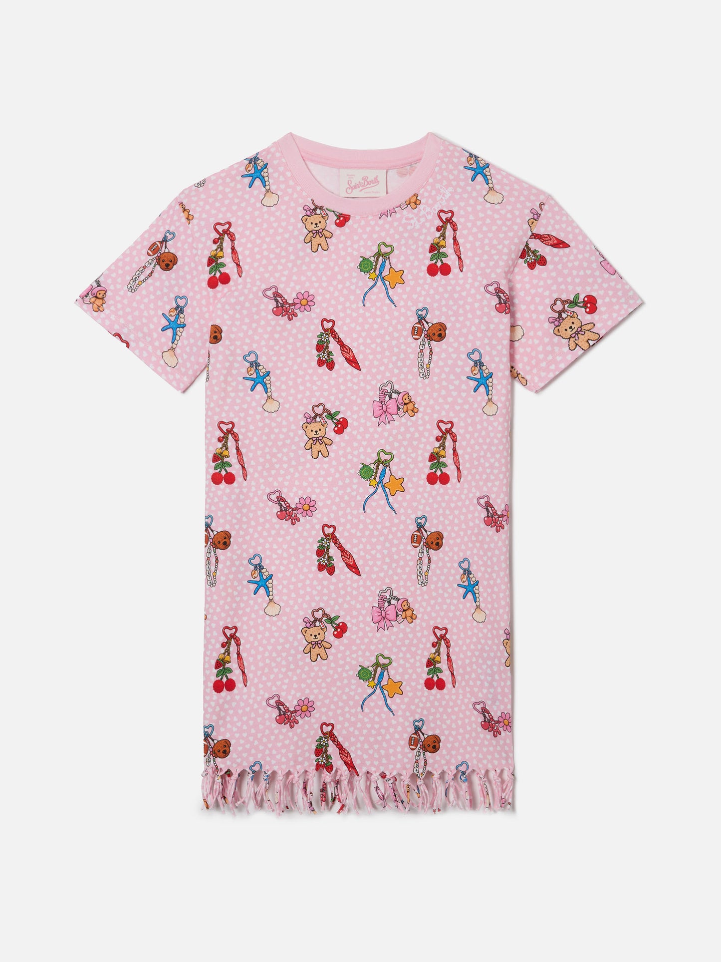 Abbey organic cotton dress with heart and charms all-over print