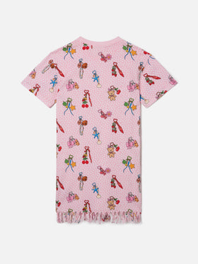 Abbey organic cotton dress with heart and charms all-over print
