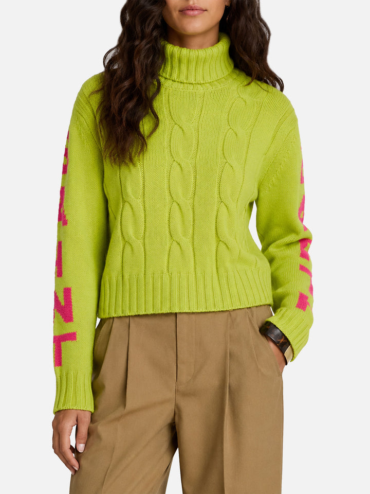 Maglia Adler collo alto intrecciata giallo fluo
