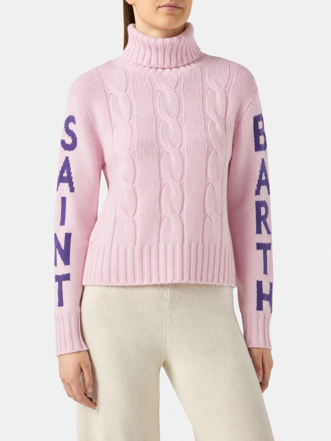 Adler Rollkragenpullover in Flechtoptik mit Logo-Jacquard 