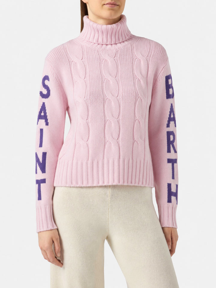 Maglione Adler a collo alto in maglia intrecciata con jacquard logo