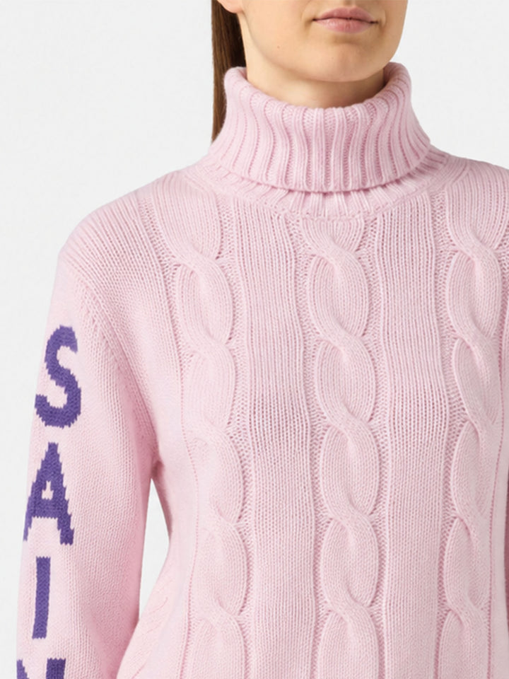Maglione Adler a collo alto in maglia intrecciata con jacquard logo
