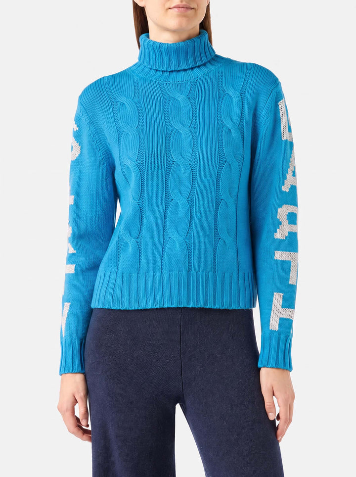 Maglione Adler dolcevita intrecciato con jacquard logo