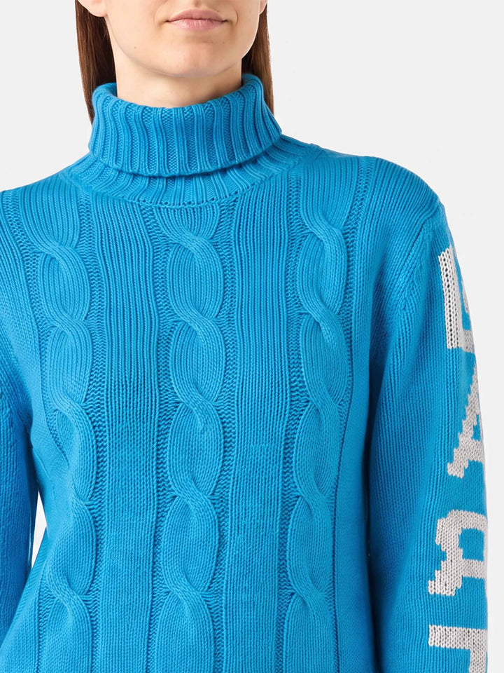 Maglione Adler dolcevita intrecciato con jacquard logo