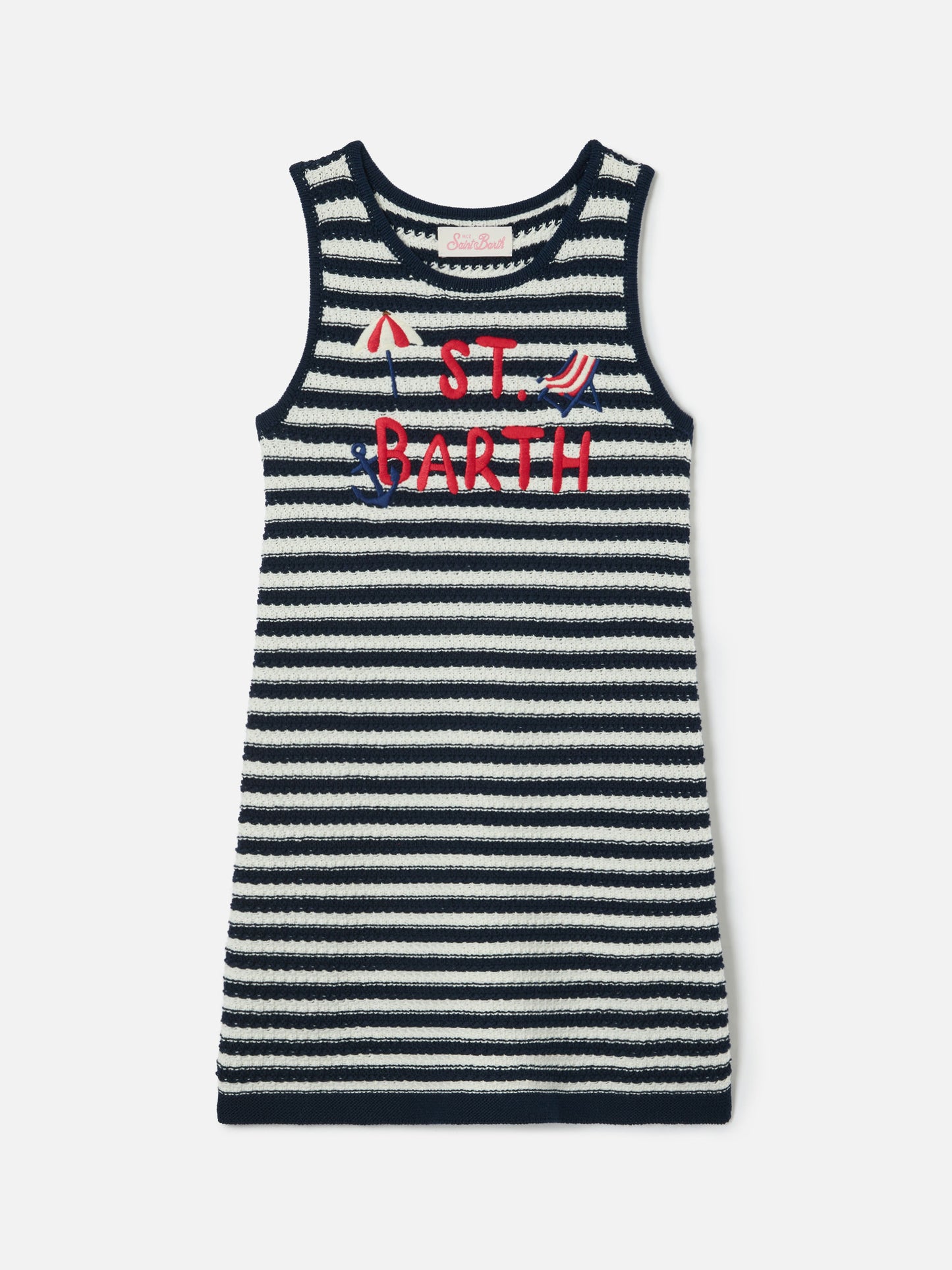 Audie pure cotton striped dress with logo embroidery and sea details