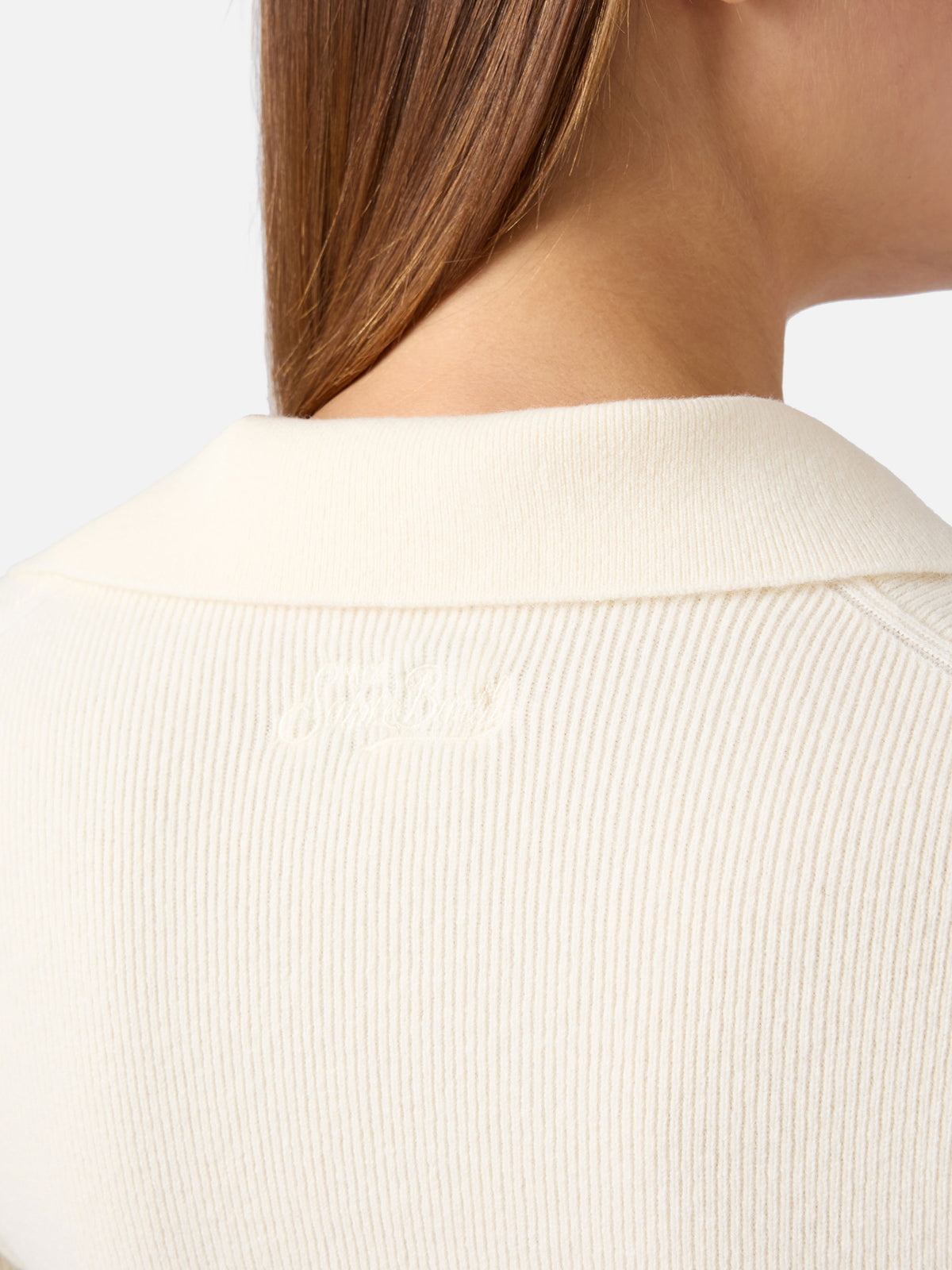 Body in maglia Aelis off white in lana con collo polo