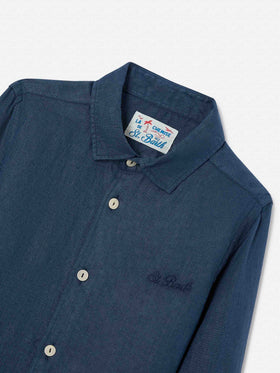Camisa Agnes azul marino en lino 