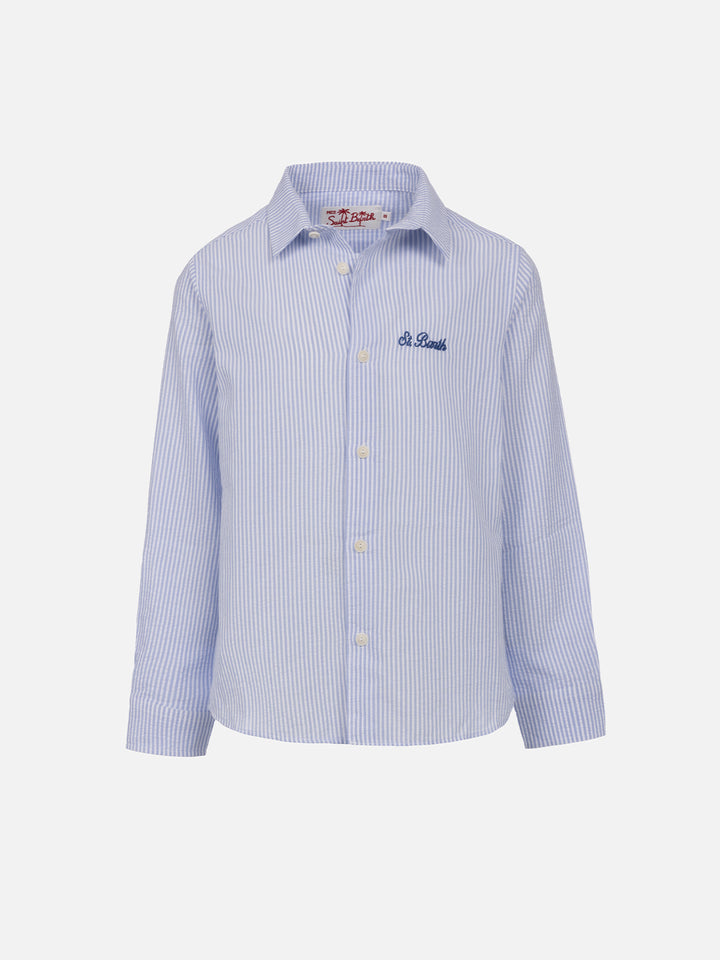 Kid striped seersucker cotton shirt Agnes - MC2 Saint Barth
