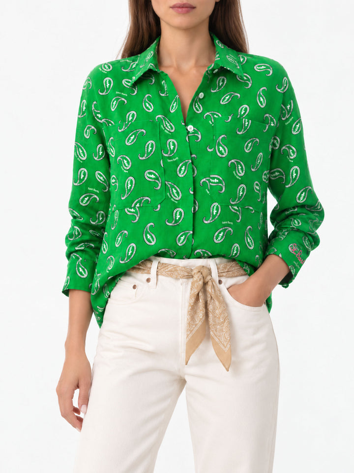 Camicia in lino paisley verde