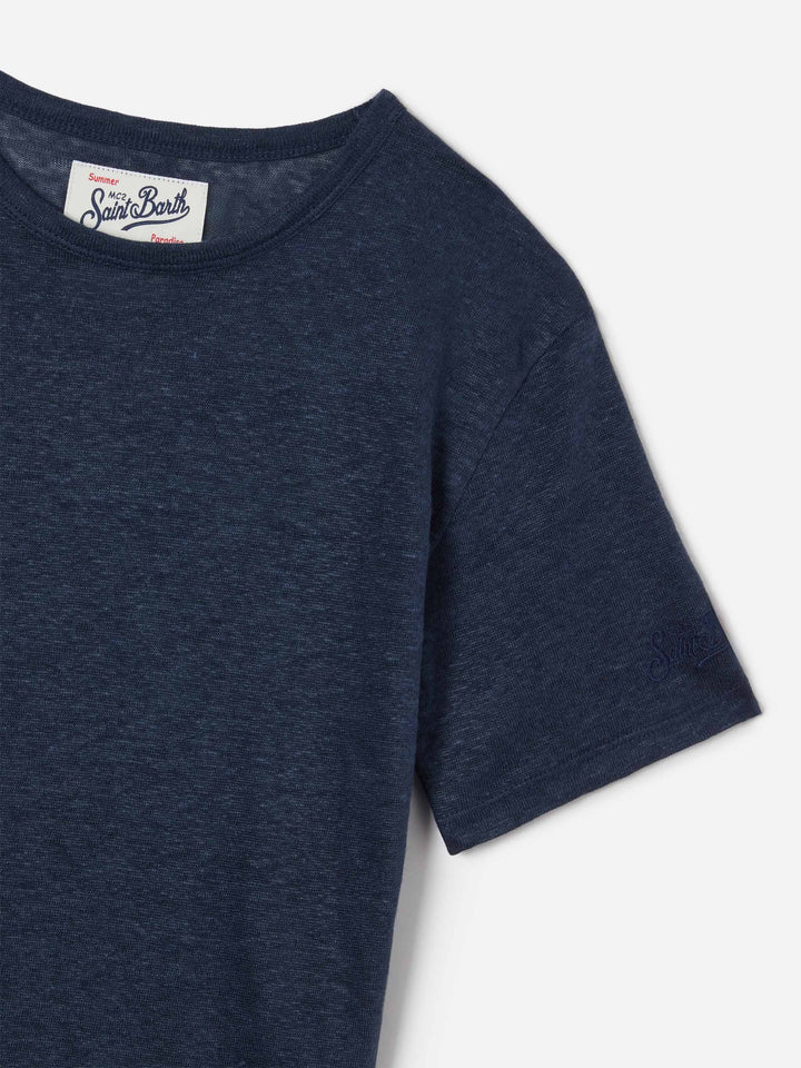 Alex t-shirt in navy blue pure linen
