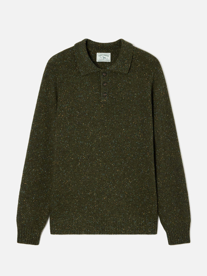 Olivgrünes Alfie Strick-Poloshirt aus Donegal-Wollmischung 