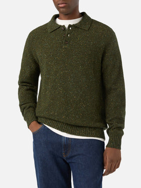 Olivgrünes Alfie Strick-Poloshirt aus Donegal-Wollmischung 
