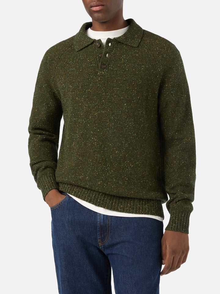 Military green Alfie wool blend Donegal knit polo