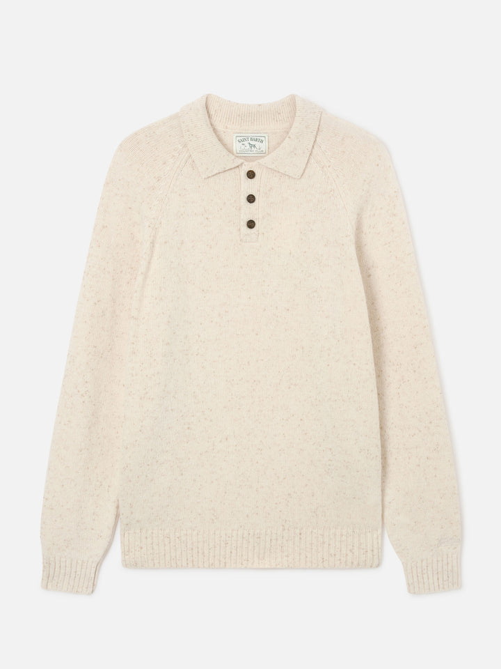 Beige Alfie wool blend Donegal knit polo