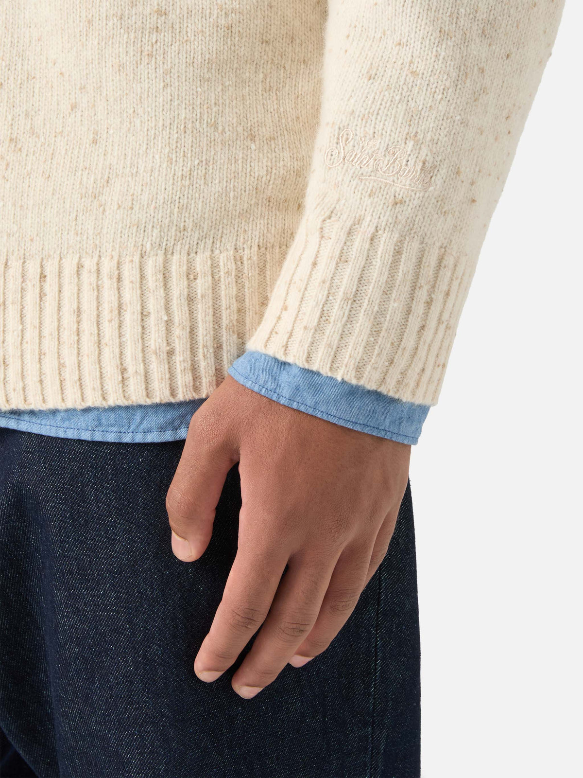 Polo in maglia Alfie beige in misto lana Donegal