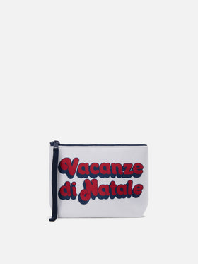 Aline Pouch in white wool-effect fabric with Christmas Vacation print | VACANZE DI NATALE SPECIAL EDITION