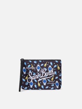 Aline negro pochette con estampado de ostras y relojes 