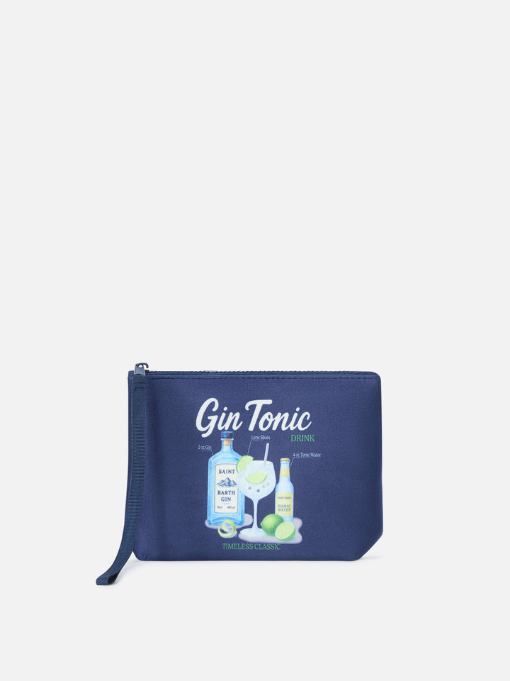 Bleu marine blue Aline pochette avec imprimé Gin Tonic 
