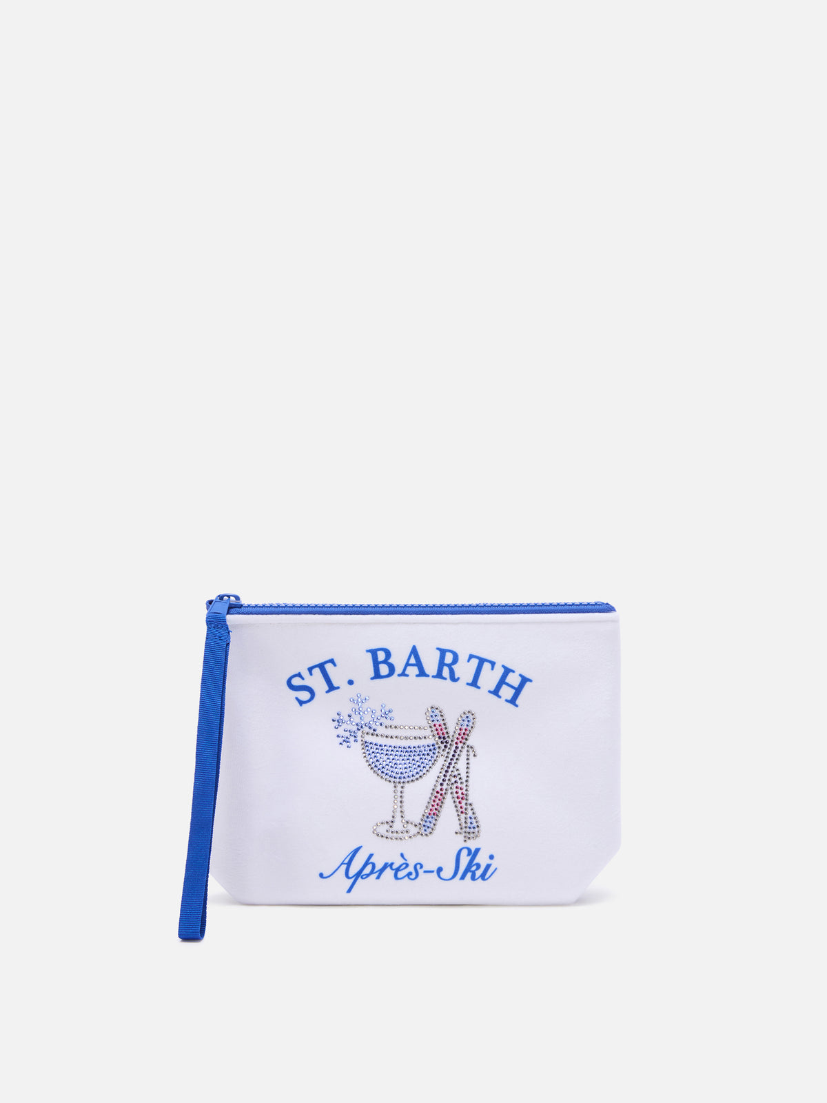 Off white Aline pochette mit Après-Ski-Print und Strasssteinen 