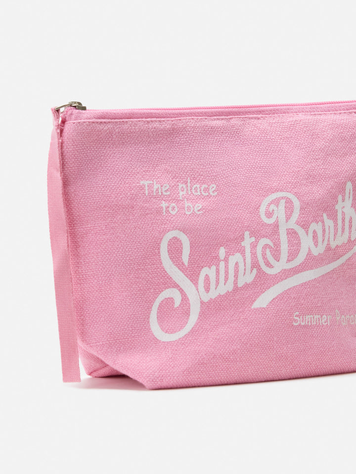 Aline pink solid color linen pouch