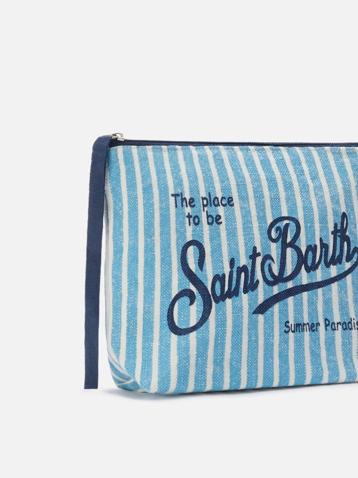 Aline linen pouch with light blue striped pattern
