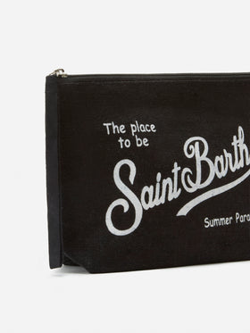 Aline black solid color linen pouch