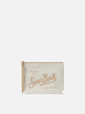 Pochette Aline de lino beige de color liso 