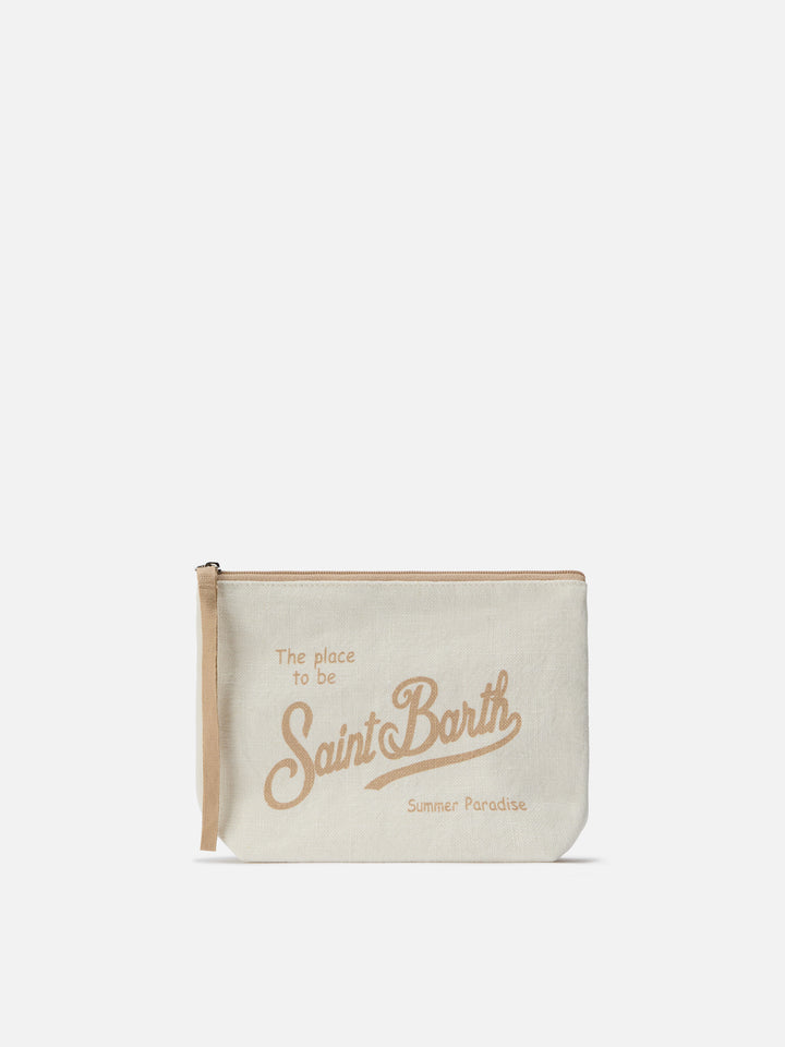 Aline beige solid color linen pouch