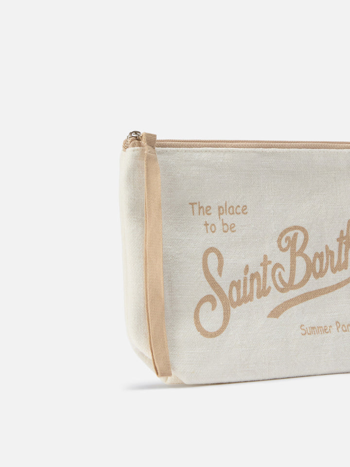 Aline beige solid color linen pouch