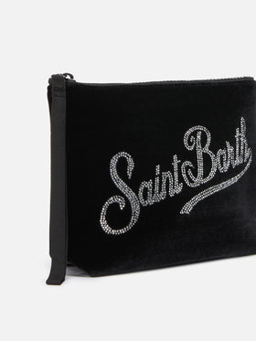 Aline Velvet Pouch in black velvet with rhinestones