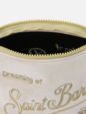 Aline Velvet Pouch in white velvet with rhinestones