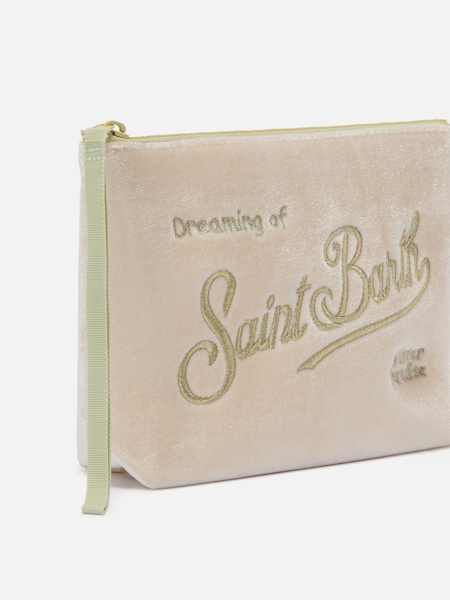 Aline Velvet Pouch in white velvet with rhinestones
