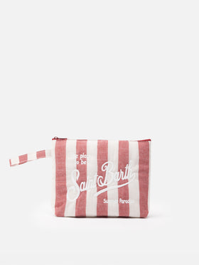 Aline Soft L cotton linen pochette with striped print - MC2 Saint Barth