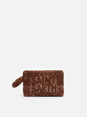 Pochette Aline in cotone marrone con ricamo tufting