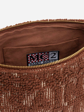 Pochette Aline in cotone marrone con ricamo tufting