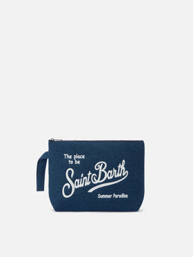 Aline dark blue denim-effect pouch